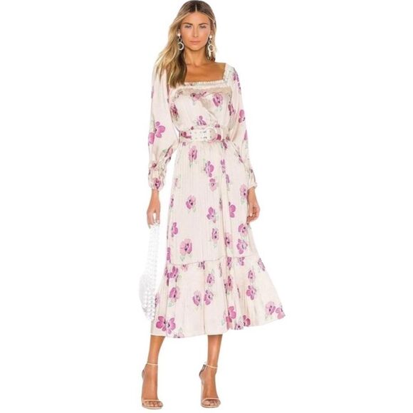 NICHOLAS Pleated Prairie Floral Belted Midi Dress - Picture 1 of 15